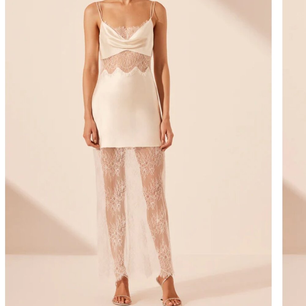 Shona Joy La Lune Cumulus Silk Lace Maxi Dress - White